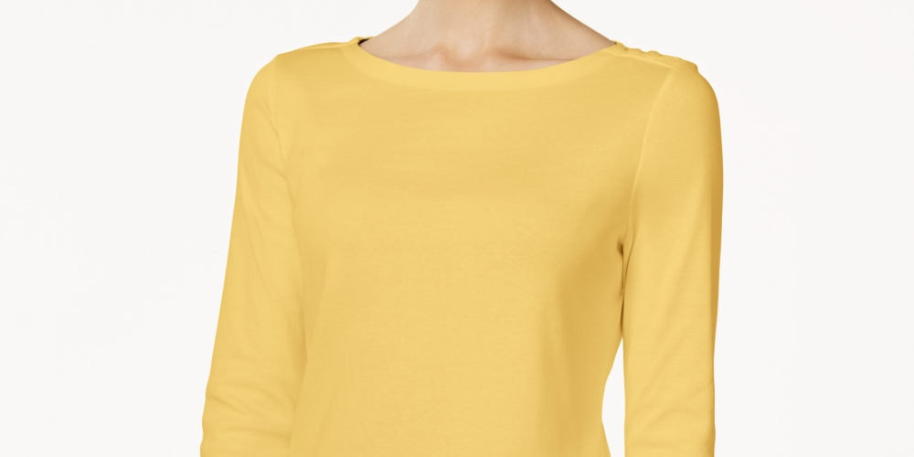 Charter Club Women's Boat Neck Button Shoulder Top Yellow Size X-Large