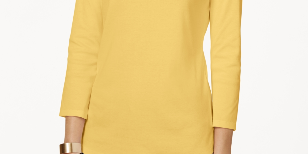 Charter Club Women's Boat Neck Button Shoulder Top Yellow Size X-Large