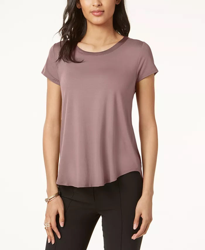 Alfani Women's Petite Satin-Trim Back-Pleat Top Red Size Petite