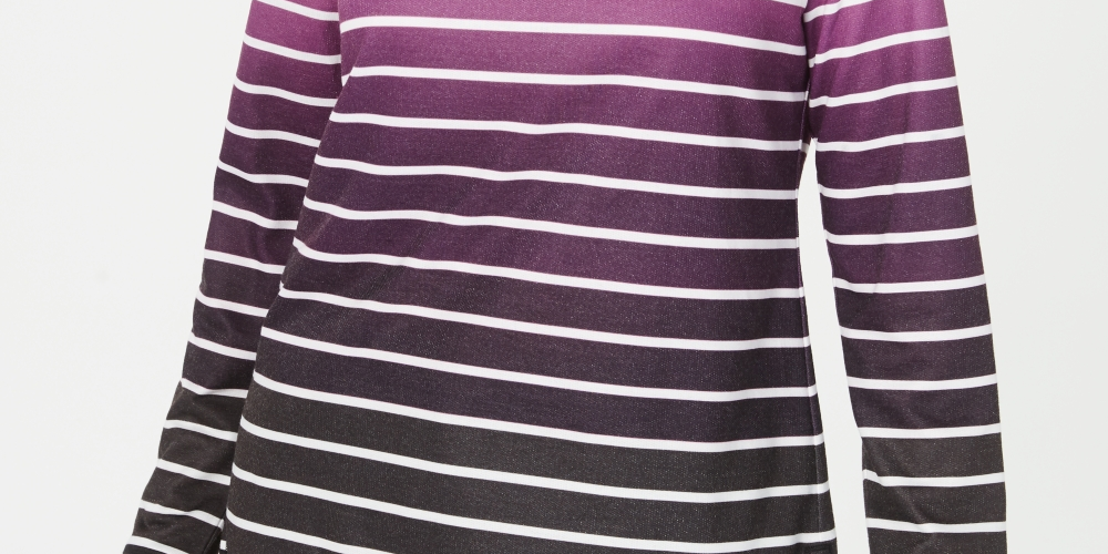 Karen Scott Women's Sport Ombre Striped Cowlneck Top Purple Size Medium