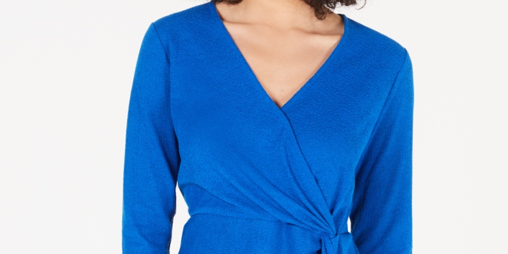 Alfani Women's Twist Side Faux Wrap Top Blue Size Petite Medium
