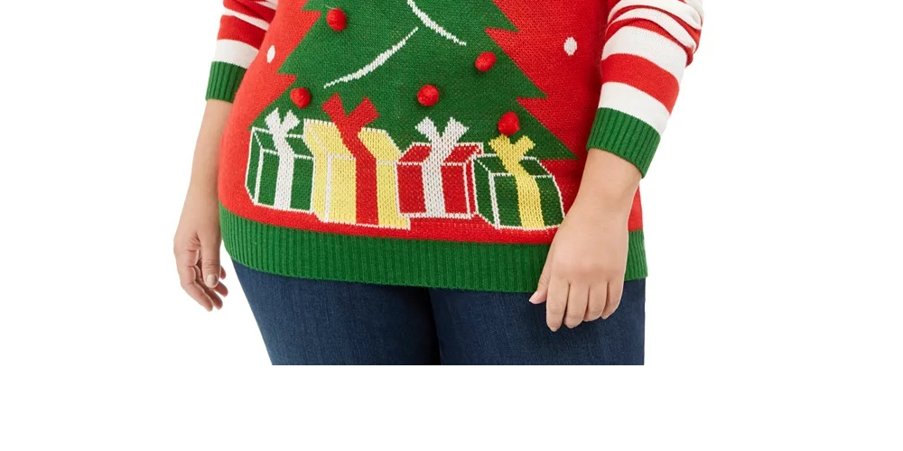 Ultra Flirt Women's Trendy Plus Holiday Tree Sweater Red Size 3X