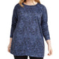 Ideology Women's Plus Printed Crossover Hem Top Blue Size 2X