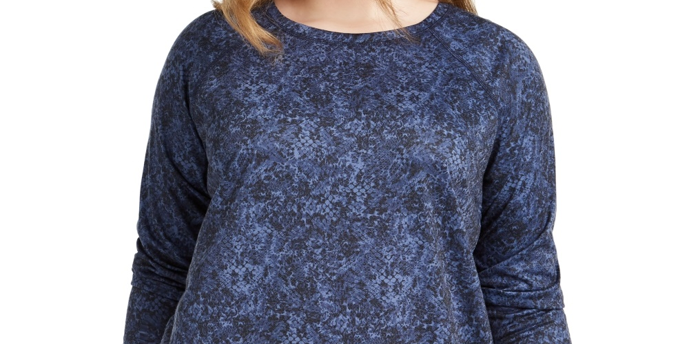 Ideology Women's Plus Printed Crossover Hem Top Blue Size 2X