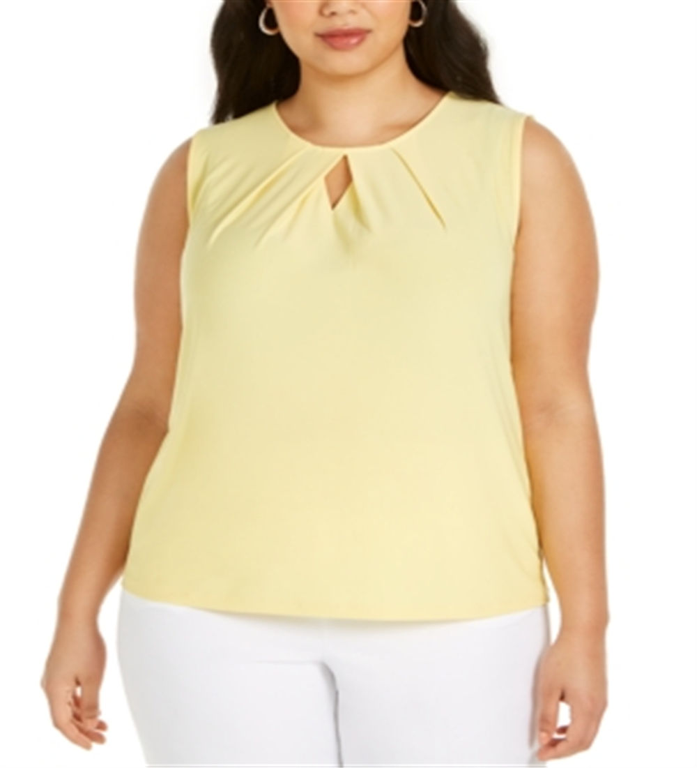 Kasper Women's Plus Diamond Neck Sleeveless Top Yellow  Size 2X