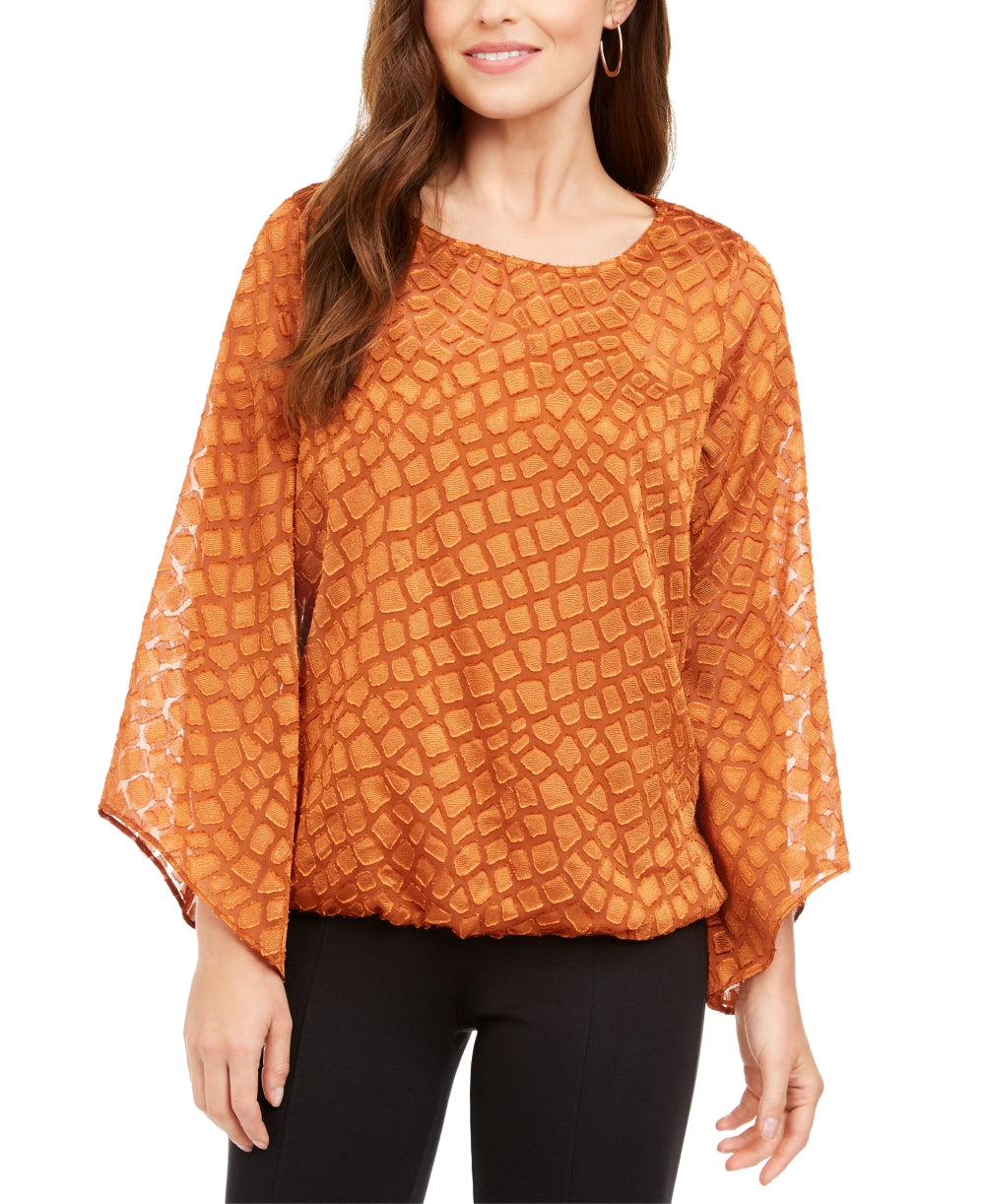 Alfani Women's Snakeskin Print Bubble Blouse Brown Size Petite XL