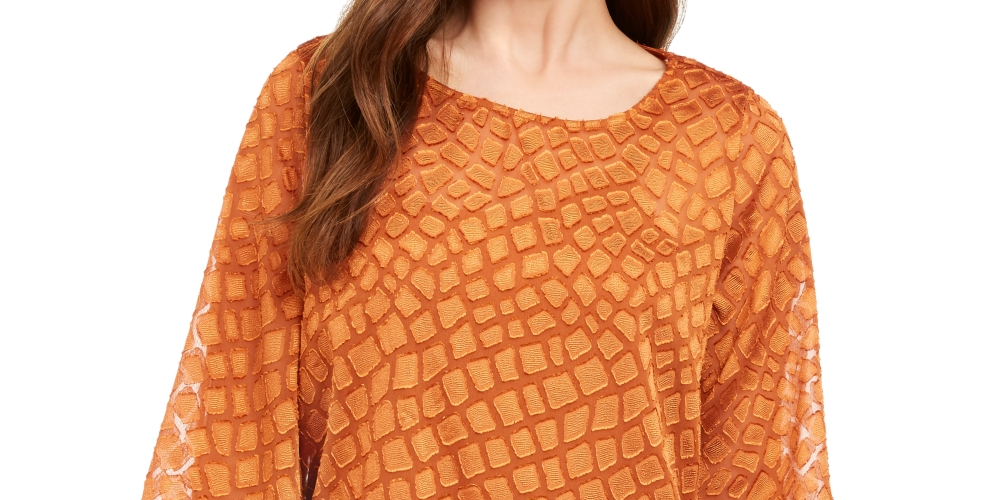 Alfani Women's Snakeskin Print Bubble Blouse Brown Size Petite XL