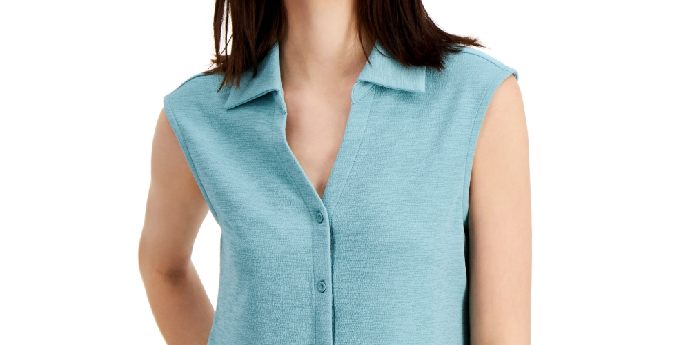 Alfani Women's Blouse Knit Button Front Stretch Green Size Medium