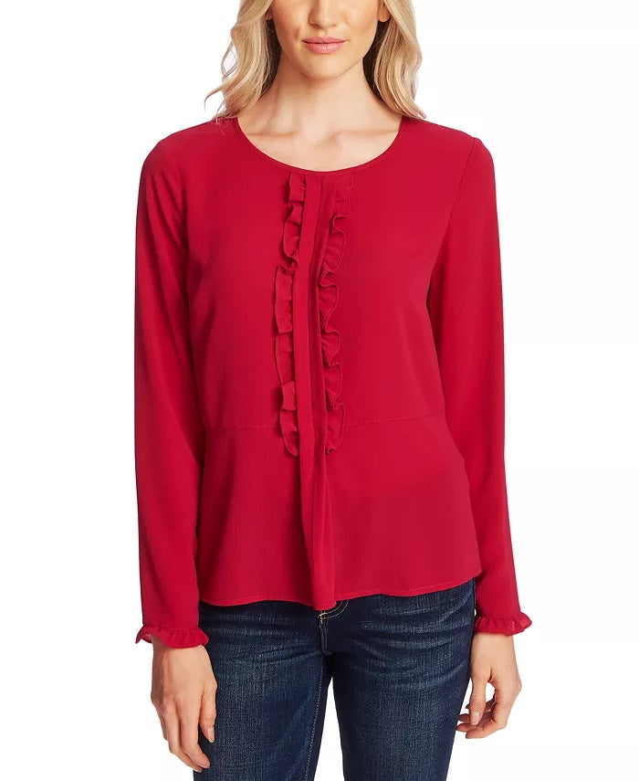 CeCe Women's Crepe Ruffle Blouse Pink Size Small