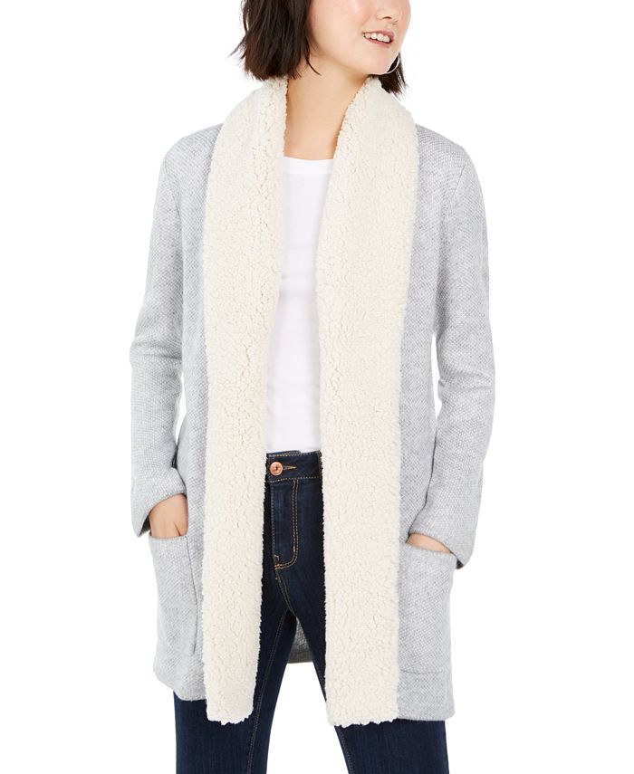 Style & Co Women's Sherpa Trim Open Front Cardigan White Size XL