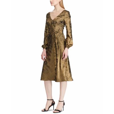 ralph-lauren-womens-long-sleeve-tea-length-wrap-dress-gold-size-8
