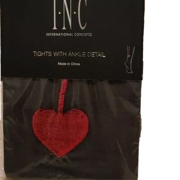 INC International Concepts Women's Heart Backseam Tights Black Size X-Small
