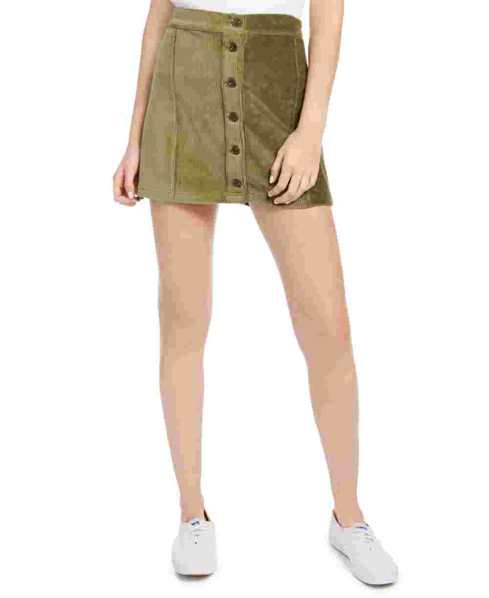 Rewash Women's Corduroy Button Front Mini Skirt Green Size Medium