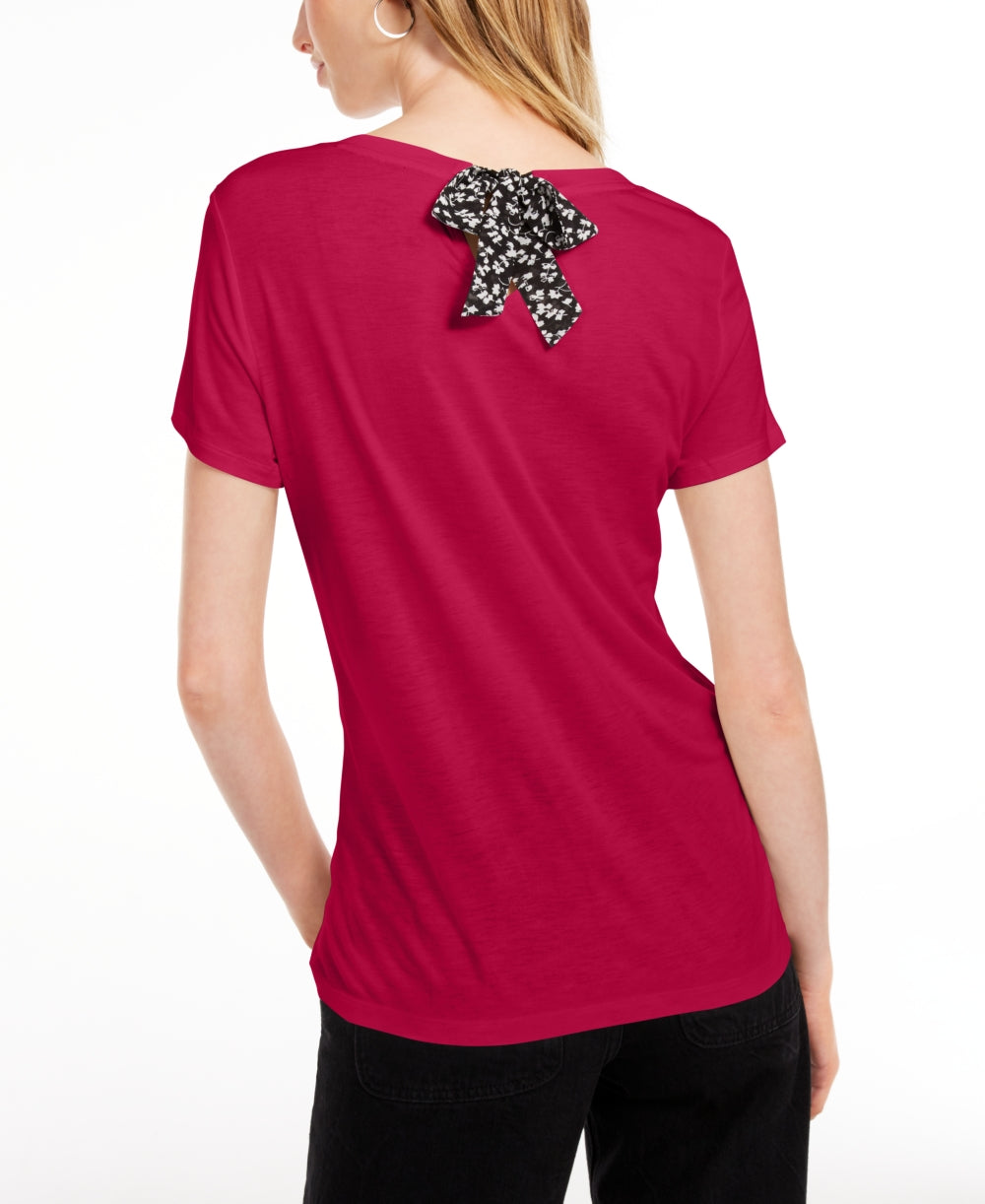 Maison Jules Women's Tie Back Solid T-Shirt Red Size Small