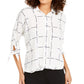 Alfani Women's Printed Tie Cuff Top White Size Petite L
