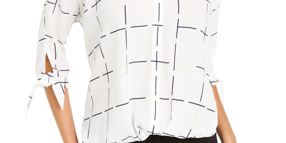 Alfani Women's Printed Tie Cuff Top White Size Petite L