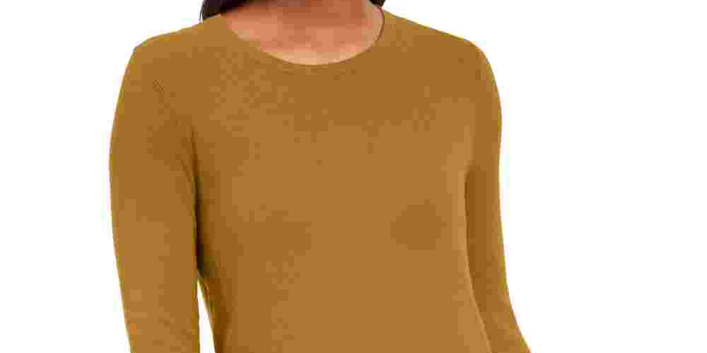 JM Collection Women's Solid Long Sleeve Jewel Neck Top Gold Size Petite Medium