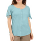 Karen Scott Women's Button Front Top Blue Size X-Small
