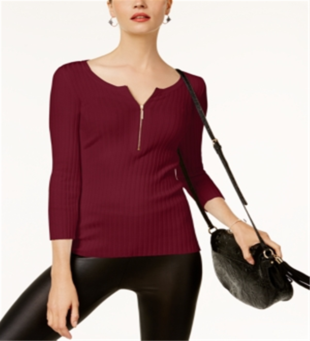 INC International Concepts Women's Zip Henley Purple Size Petite S