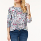 Charter Club Women's Button Shoulder Floral 3/4 Sleeve Top White Size Petite Small