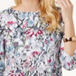 Charter Club Women's Button Shoulder Floral 3/4 Sleeve Top White Size Petite Small