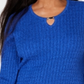 Karen Scott Women's Cotton Cable Knit Keyhole Sweater Blue Size Petite L