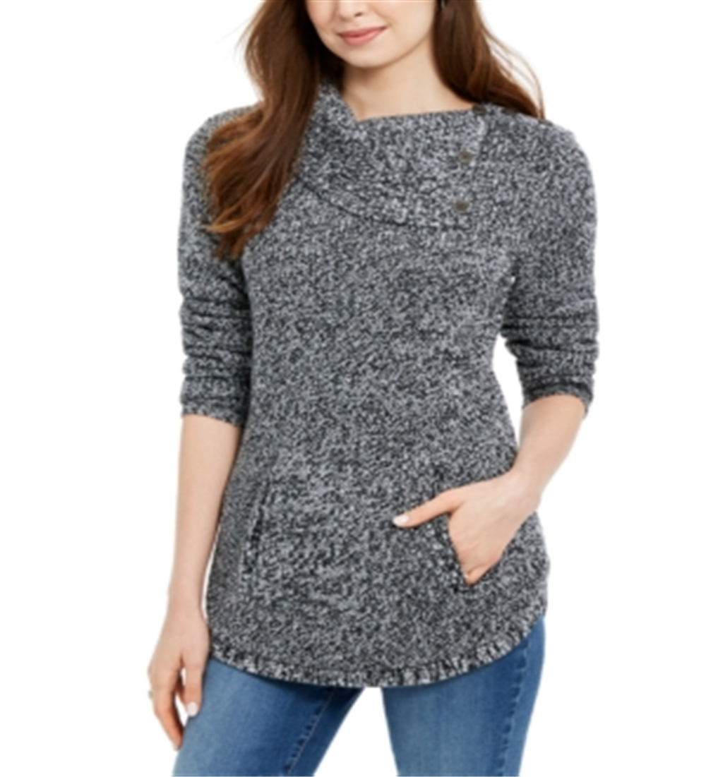 Style & Co Women's Embellished Ribbed Long Sleeve Cowl Neck Sweater White Size XX-Large