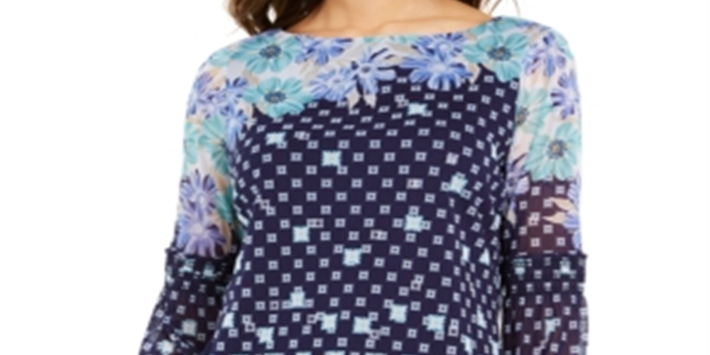 Charter Club Women's Printed Knit Mesh Top Blue Size XX-Large