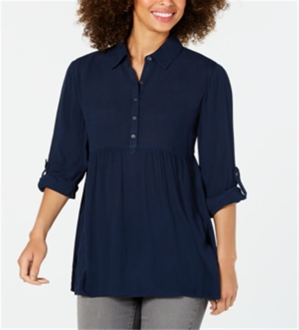 Style & Co Women's Babydoll Tunic Shirt Blue Size Petite S
