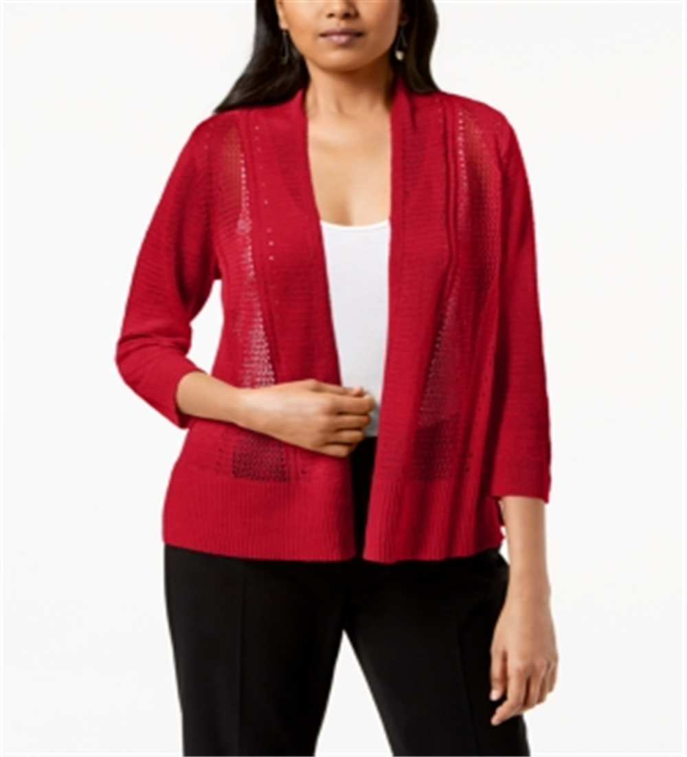 Alfani Women's  Mixed Stitch Open Front Cardigan Red  Size Petite S
