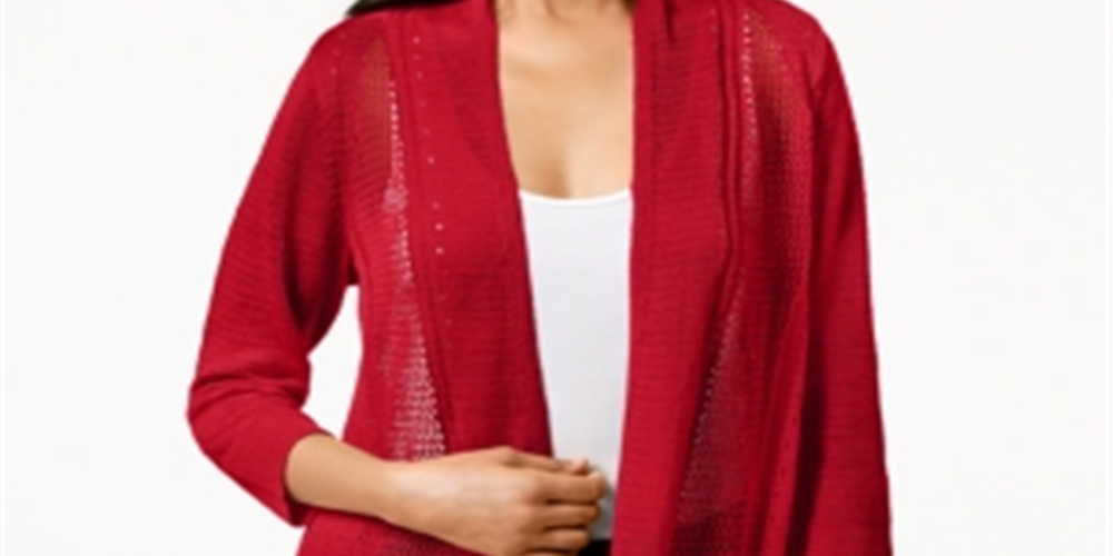 Alfani Women's  Mixed Stitch Open Front Cardigan Red  Size Petite S