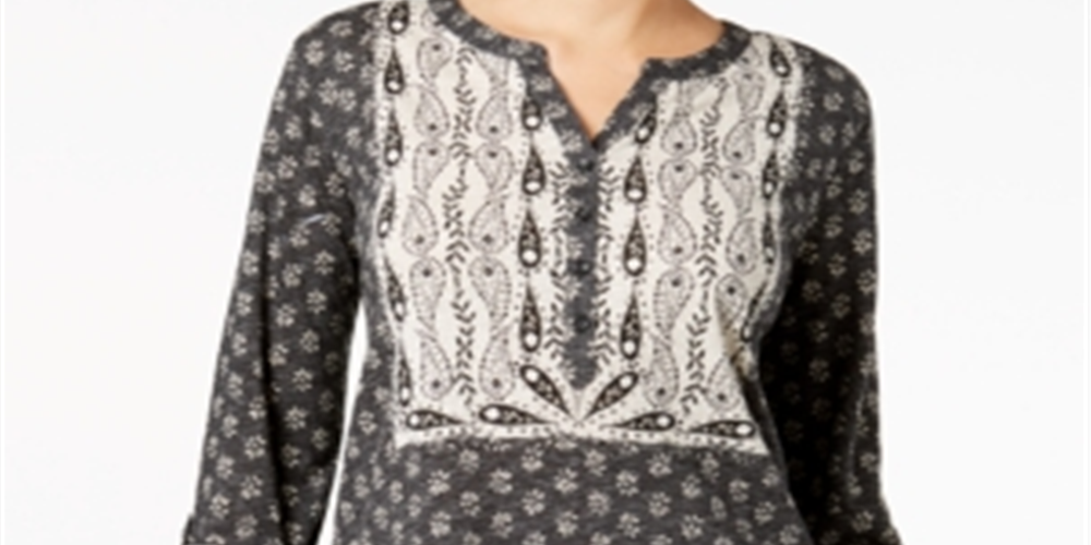 Style & Co Women's Printed Utility Top Black Size Small