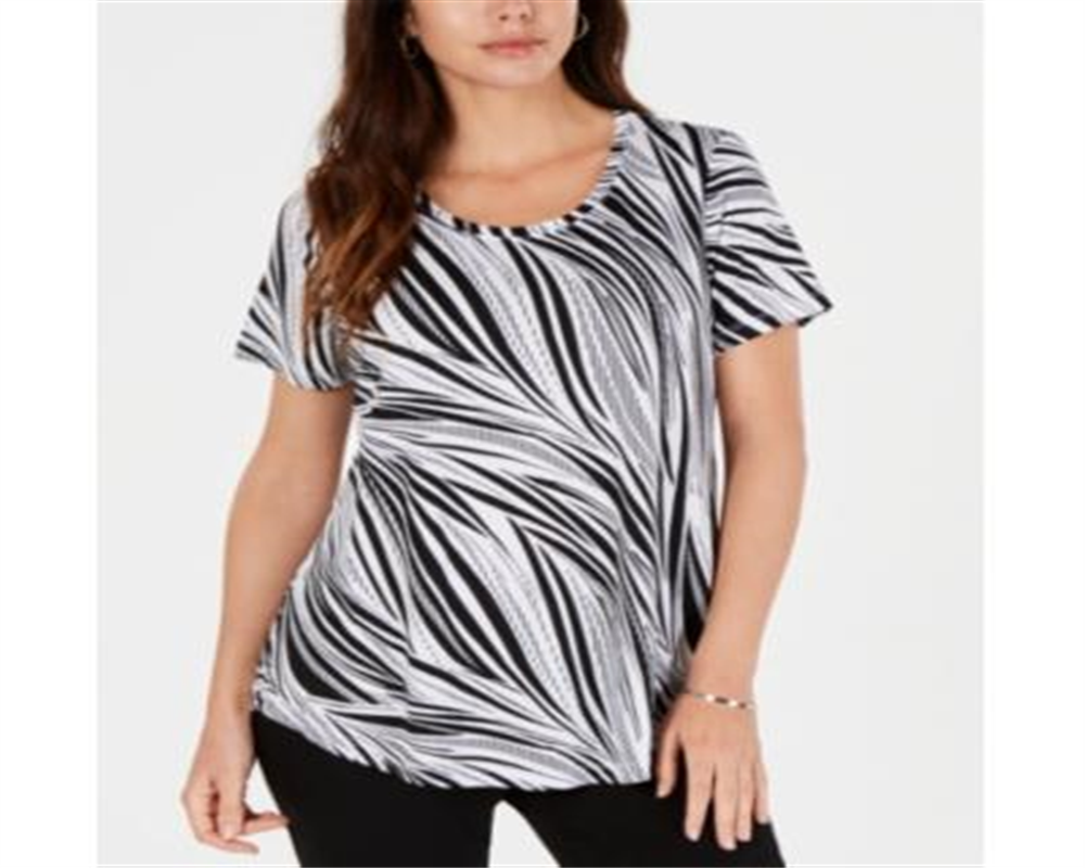 JM Collection Women's Printed Scoop Neck Top White Multi Size Medium
