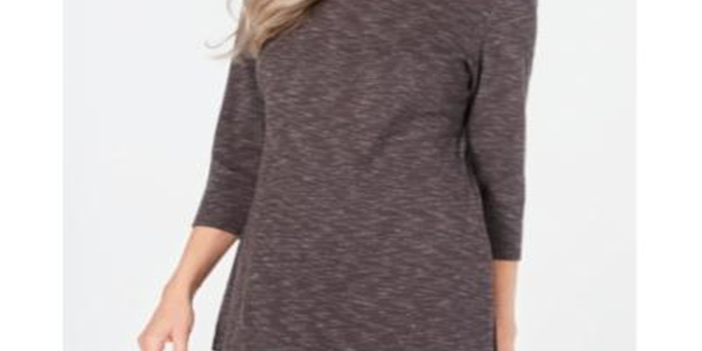 Karen Scott Women's Womens 3/4 Sleeve Jewel Neck Top Gray Size Large