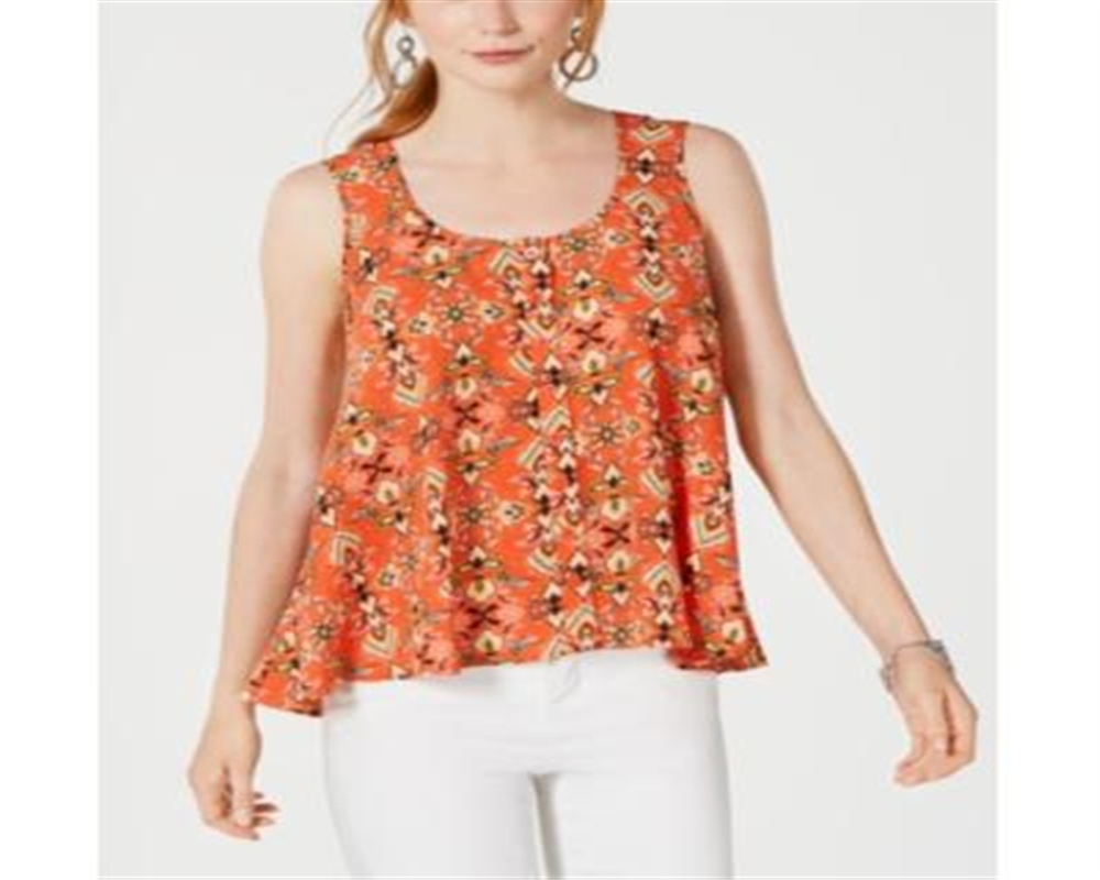Style & Co Women's  Printed Sleeveless High Low Swing Top Orange Size PP