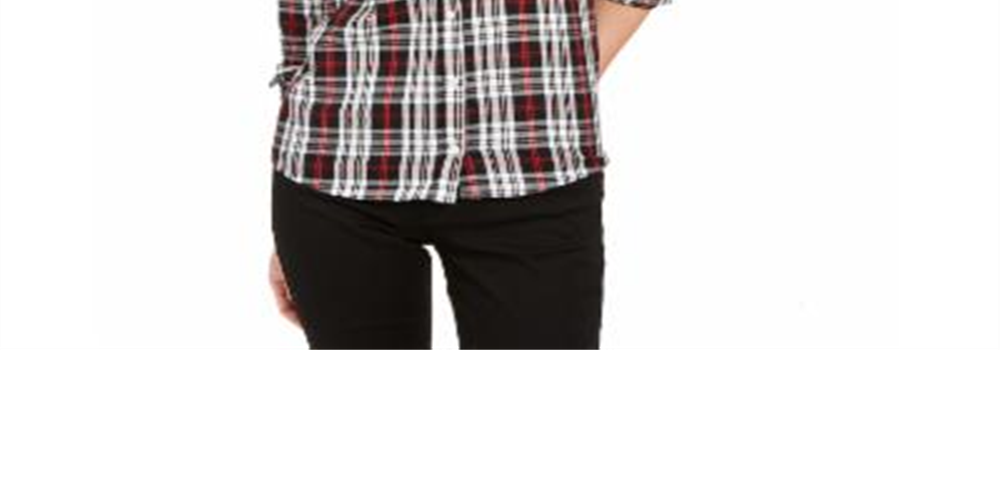 Charter Club Women's Plaid Cotton Button up Shirt  Black Size Petite L