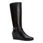 Giani Bernini Women's Buckle Accent Round Toe Wedge Zip up Heeled Boots Black Size 5.5 M
