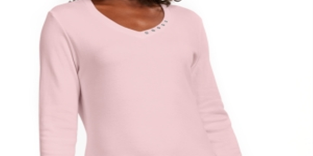 Karen Scott Women's Grommet Neck Cotton Top Pink Size X-Small