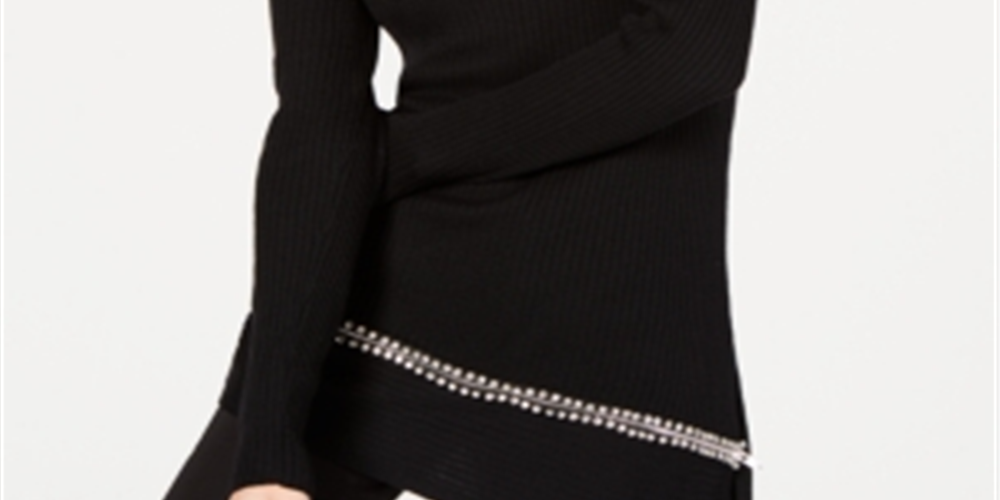INC International Concepts Women's Asymmetrical Embellished Tunic Black Size X-Small