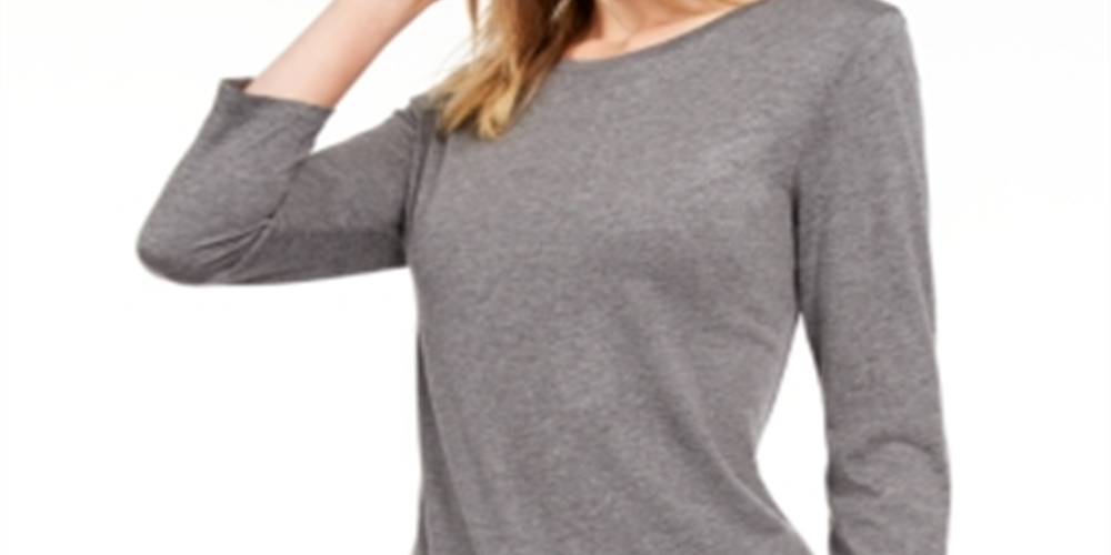 Maison Jules Women's 3/4 Sleeve Solid T-Shirt Gray Size Small