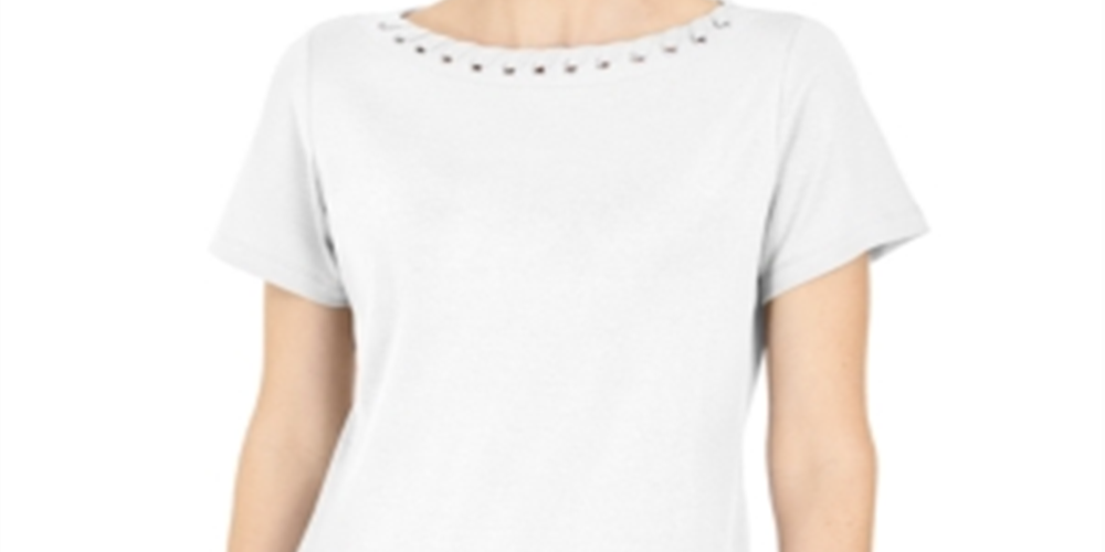 Karen Scott Women's Grommet Trim Top White Size X-Small
