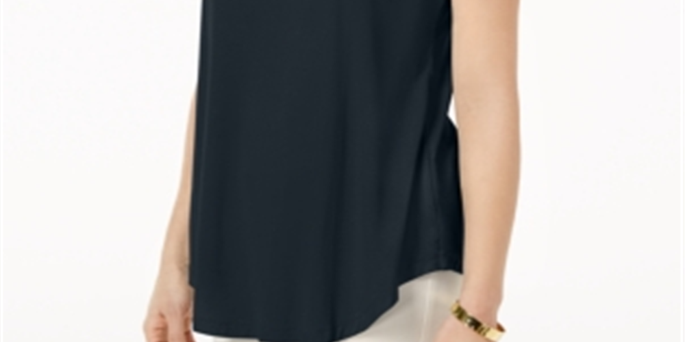 JM Collection Women's Scoop Neck Top Navy Size Medium