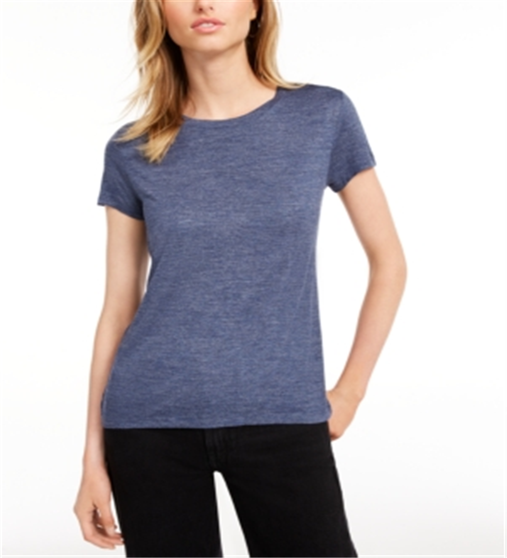Maison Jules Women's Tie Back Solid T-Shirt  Blue Size Small