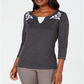 Karen Scott Women's Embroidered Cotton Layered Look Top Gray Size Medium