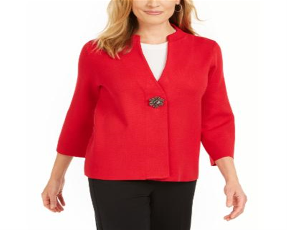JM Collection Women's Holiday Party Brooch Cardigan Red Size Medium