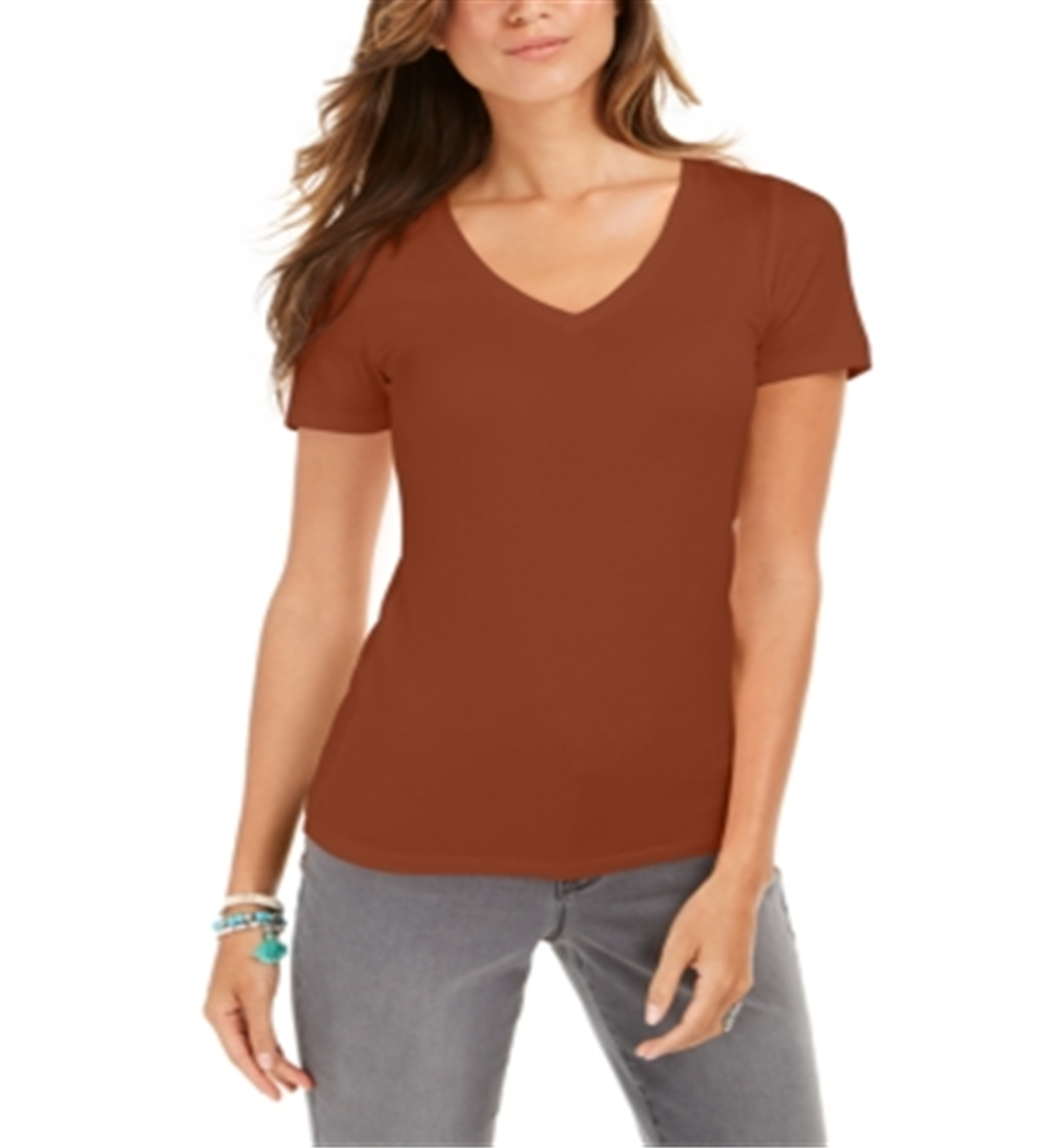 Style & Co Women's V Neck T-Shirt Brown Size XX-Large