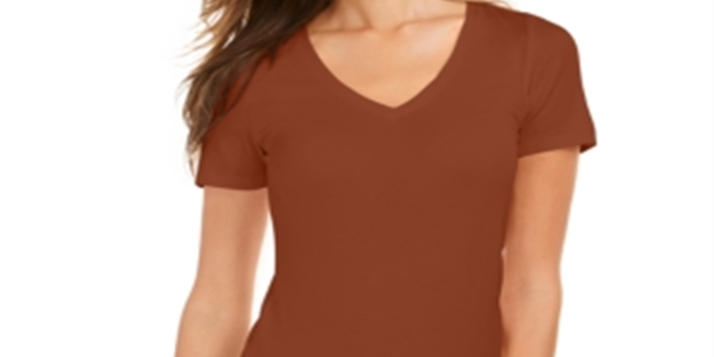 Style & Co Women's V Neck T-Shirt Brown Size XX-Large