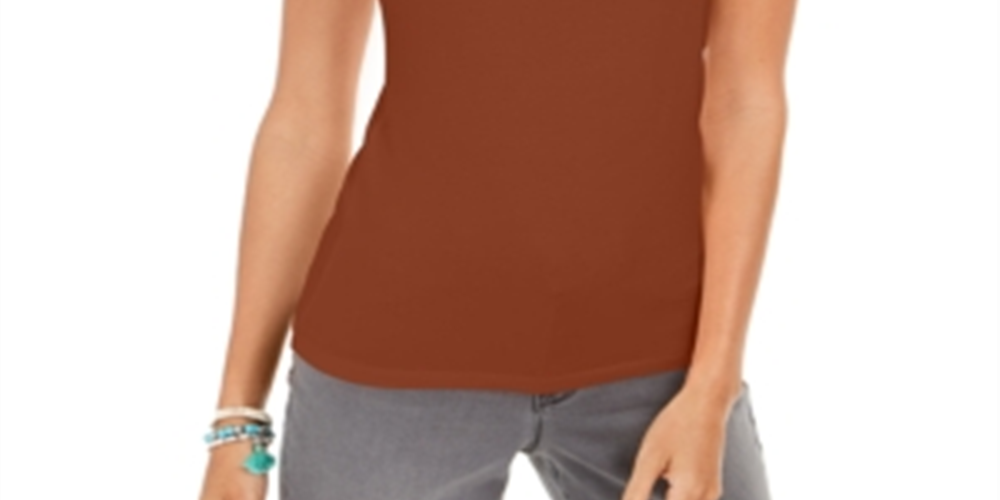 Style & Co Women's V Neck T-Shirt Brown Size XX-Large