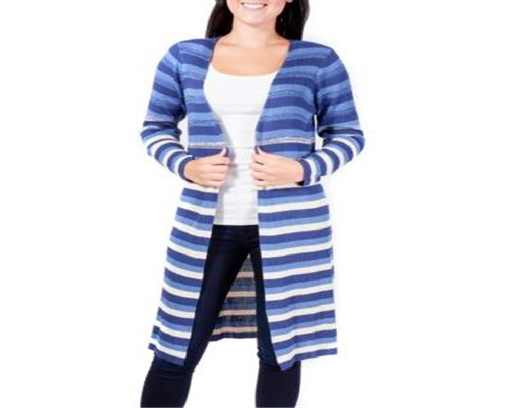 NY Collection Women's Striped Duster Cardigan Blue Size -Petite XS