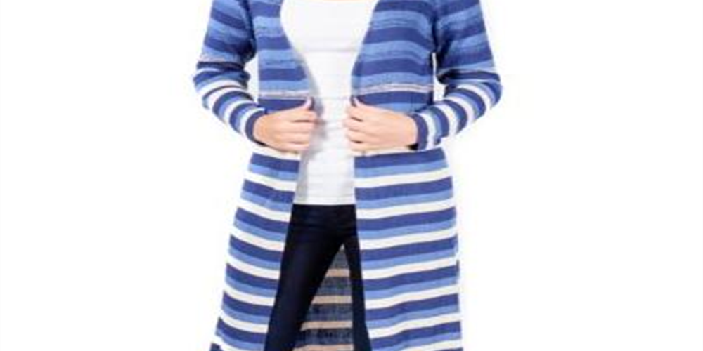 NY Collection Women's Striped Duster Cardigan Blue Size -Petite XS